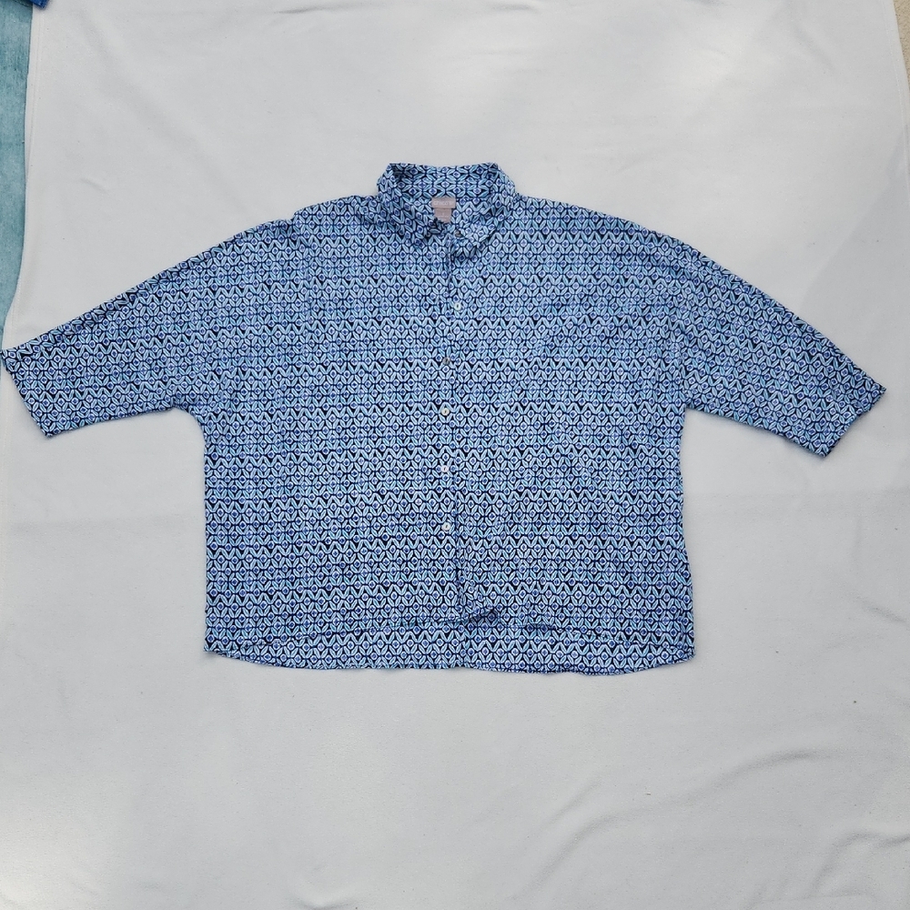 Chico's Womens 3/4 Sleeve Boxy Button Down Blouse Size 1 (8/10) Blue